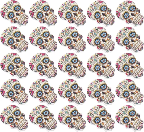 Miniatura 9 de GLEAVI Botones de calavera de madera para coser, 50 piezas, accesorios de ropa decorativos, pequeños botones de madera de dos agujeros