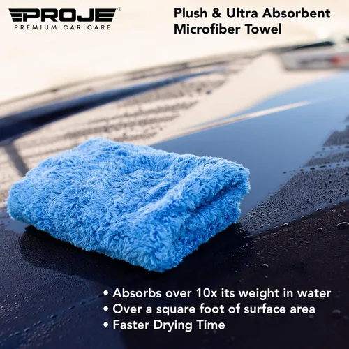Miniatura 2 de PROJE' Toalla de microfibra azul – Ultra absorbente – Secado de coche, pulido, paño de pulido y toalla para detalles de interiores – 500 GSM 16 x 16