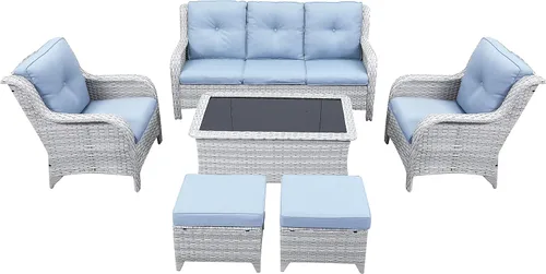 Miniatura 77 de Belord Juego de muebles de exterior, sillas de mimbre para patio, muebles de ratán de 3 piezas con mesa auxiliar, juegos de sillas bistró de patio