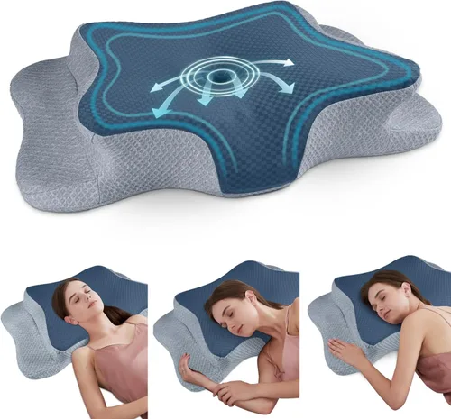 Miniatura 25 de CHxxy Almohada de espuma viscoelástica, almohada cervical para aliviar el dolor de cuello y hombros, almohada ergonómica de contorno para cama