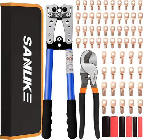 Miniatura 10 de Sanuke Herramienta de Crimpado de Terminal de Cable de Batería para AWG 8 6 4 2 1/0, Alicates de Crimpado de Terminal de Alambre de Cobre