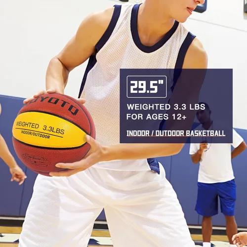 Miniatura 5 de KUYOTQ 3LBS/3.3LBS/2.2LBS Weighted Heavy Training Basketball 29.5/28.5" in and Outdoor Improving Handling Dribbling Passing Rebounding Skill marrón