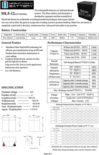 Miniatura 6 de Mighty Max Battery ML5-12 - 12 voltios 5 AH, terminal F1, batería recargable SLA AGM