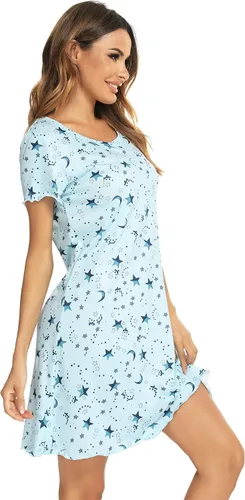 Miniatura 3 de Camisón de manga corta para mujer, con cuello redondo, con volantes, cómodo camisón