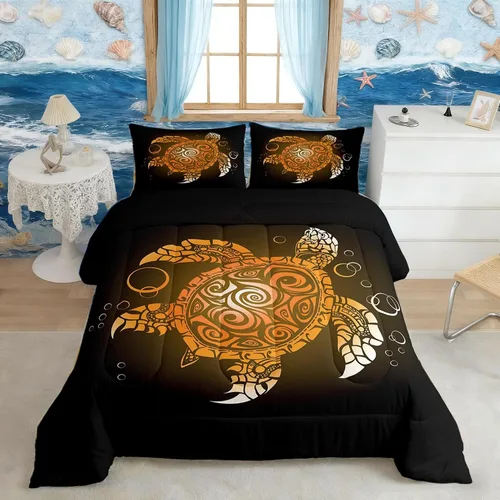 Miniatura 17 de Castle Fairy Juego de edredón de verano para niños, tamaño individual, diseño náutico reversible con diseño náutico de estrellas de mar, barco y Azul