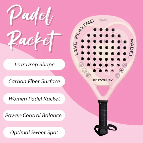 Miniatura 2 de Padel Racket, Carbon Fiber Surface Padel Racquet, Lightweight, Ideal for Training/Matches Rosa