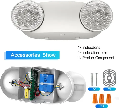 Miniatura 5 de Paquete de 6 luces de emergencia para negocios, con batería de respaldo, cable duro, certificado UL 924, CA 120/277V, iluminación de emergencia LED
