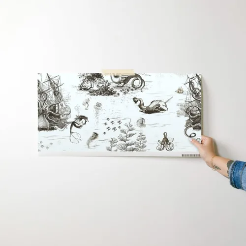 Miniatura 7 de Spoonflower Papel tapiz para despegar y pegar, diseño vintage de dragón, océano, pulpo, sepia, toile, sirena, steampunk, papel tapiz extraíble