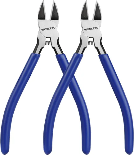 WORKPRO Paquete de 2 cortadores de alambre, cortadores al ras de precisión de 6 pulgadas, alicates de corte lateral con resorte cargado, cortadores
