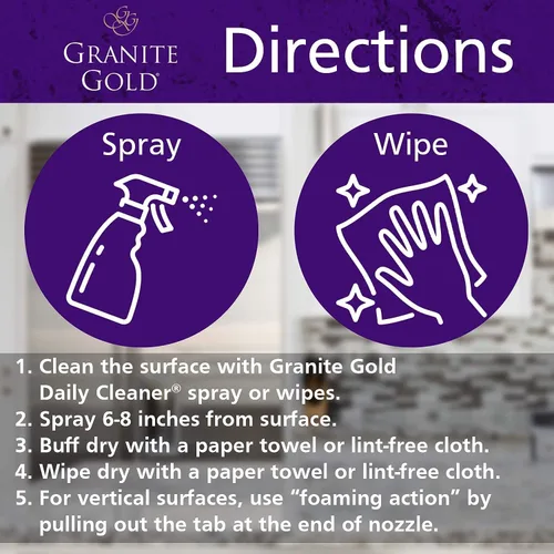 Miniatura 5 de Granite Gold Spray Pulidor, Brillo sin Rayas para Granito, Cuarzo, Mármol, Travertino, Encimeras de Piedra Natural, 64 Onzas Líquidas y 24 Onzas