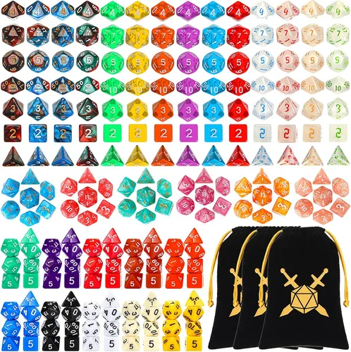 Miniatura 9 de 105 piezas, conjuntos de dados a granel, dados poliédricos con bolsa con cordón, juego de mesa de rol múltiple D4 D6 D8 D10 D% D12 D20