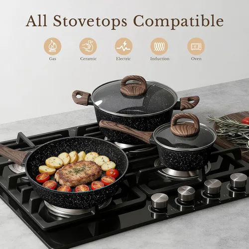 Miniatura 4 de EWFEN Juego de 25 piezas de ollas y sartenes, juego de utensilios de cocina de cerámica antiadherente, saludables, no tóxicos, de gran capacidad