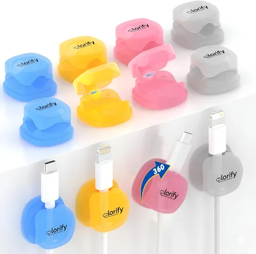 Miniatura 14 de Paquete de 8 clips de resorte para cables [giratorio en 360°, uso con 1 mano], clips adhesivos para cables para mesita de noche, escritorio, pared