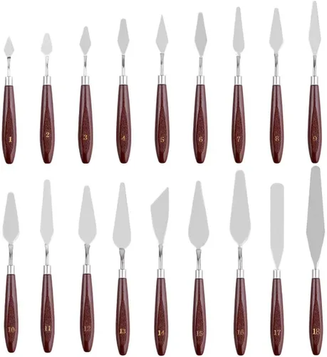 Miniatura 10 de Juego de cuchillos de pintura – 10 piezas de espátula de acero inoxidable, herramientas de pintura, cuchillos de metal, mango de madera