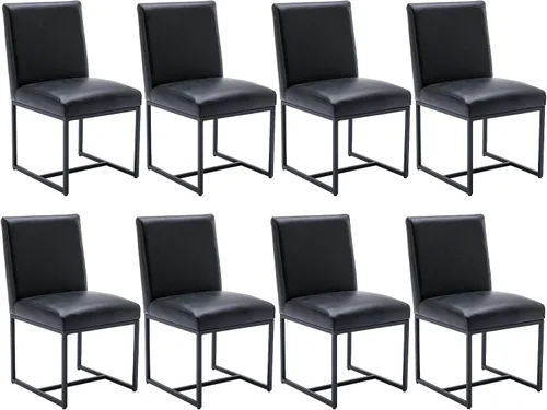 Miniatura 40 de Shunzhi Juego de 2 sillas de comedor modernas tapizadas de cuero PU, sillas de comedor de mediados de siglo, sillas laterales sin brazos, cómodas