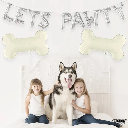 Miniatura 8 de KatchOn, Silver Lets Pawty Balloons - Paquete de 11 globos para perros, globos de patas Globo negro de hueso de perro para decoraciones