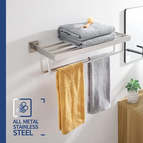 Miniatura 4 de KOKOSIRI Toallero de baño de 24 pulgadas con barras de toalla dobles SUS304 de acero inoxidable montado en la pared, níquel cepillado, B6003BR Acero
