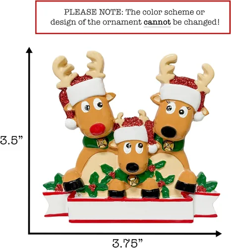 Miniatura 3 de Adorno navideño personalizado de familia de 3 renos 2026 Familia de ciervos Rodolfo para árbol de Navidad Recuerdo personalizado para padres