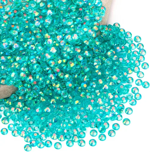 Miniatura 9 de Diamantes de imitación AB verdes a granel, 5000 piezas de diamantes de imitación de fondo plano redondos de gelatina AB sin fijación térmica, gemas