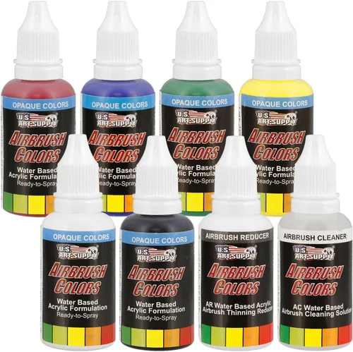 Miniatura 2 de Master Airbrush Kit de cepillo de aire multiusos con compresor de aire, 6 colores opacos primarios de pintura acrílica, set de artista de pintura