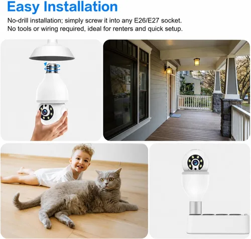 Miniatura 12 de Light Bulb Security Camera, 5G&2.4GHz WiFi Light Bulb Cameras Wireless Outdoor Indoor, Lightbulb Camera for Home Security, Two-Way Talk,Color Night