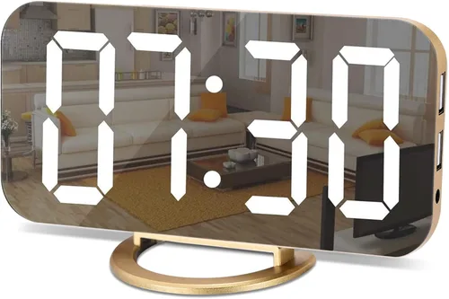 Miniatura 10 de Reloj Digital con Pantalla Grande, Relojes Despertadores LED Eléctricos con Superficie de Espejo para Maquillaje con Modo de Atenuación, 3 Niveles
