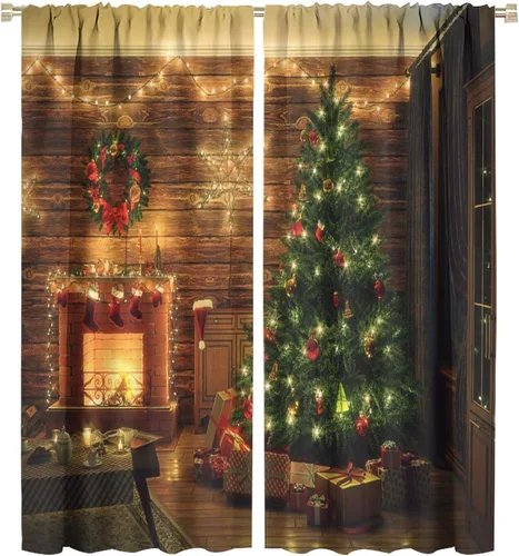 Miniatura 32 de Cortina opaca de Navidad para ventana, campanas de Navidad, festivales, decoración de atmósfera, cortina para sala de estar, habitación