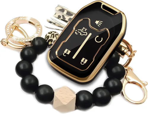 Funda para llavero de TPU suave para GMC Acadia Terrain Yukon Chevrolet Suburban Tahoe 2017-2022 con pulseras de llavero Portallaves (Negro)