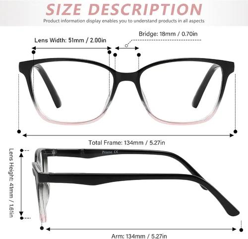 Miniatura 6 de Przene Paquete de 4 lentes de lectura con bloqueo de luz azul, lectores para mujeres y hombres con bisagra de resorte Mezcla