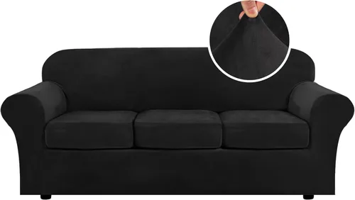 Miniatura 68 de H.VERSAILTEX - Funda elástica para sofá de 3 piezas, de suave terciopelo afelpado, para sofá biplaza con 2 cojines de hasta 72 pulgadas de ancho, se