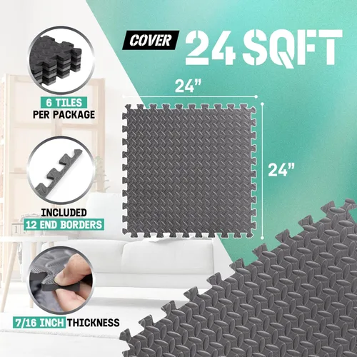 Miniatura 2 de Yes4All 24SQFT-120SQFT - Tapete de ejercicio de rompecabezas para gimnasio en casa, baldosas de espuma EVA entrelazadas con borde