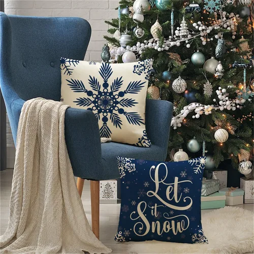Miniatura 3 de Juego de 4 fundas de almohada de Navidad de 16 x 16 pulgadas, decoración de Navidad azul, copos de nieve, árbol de Navidad, decoración de invierno