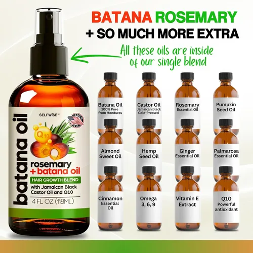 Miniatura 2 de SELFWISE Aceite de batana para el crecimiento del cabello con ricino de romero, 100% puro, orgánico, prensado en frío, sin refinar de Honduras por