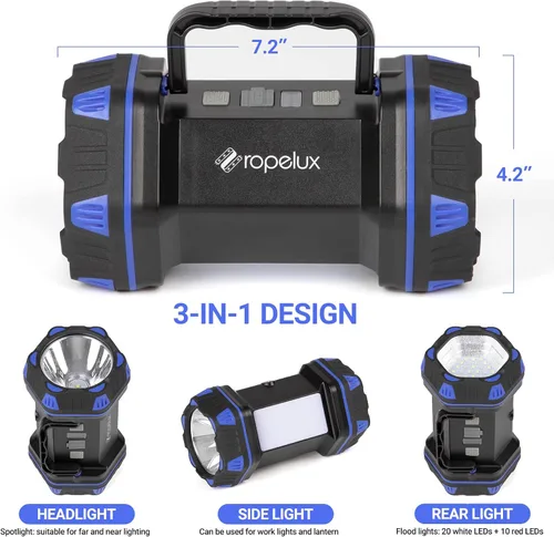 Miniatura 6 de Linterna LED de campamento recargable, linterna de campamento de 1500 lm, 8 modos de luz, luces de campamento de capacidad 4800, luz de flash Azul