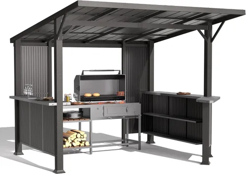 Miniatura 27 de Gotland Gazebo de 10 pies x 12 pies inclinado a la glorieta, gazebo 3 en 1 para exteriores con techo inclinado, kiosco montado en la pared