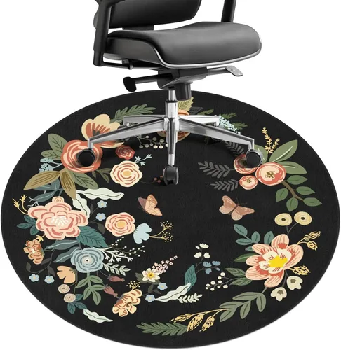 Miniatura 11 de Tapete para silla de oficina para suelo de madera dura, 47 x 47 pulgadas, alfombras redondas para sillas rodantes para oficina, computadora, Flor
