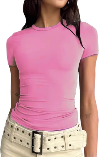 Miniatura 2 de Camisetas cortas básicas para mujer, estilo casual, para salir, a la moda, ajustadas, de manga corta, ajustadas, para adolescentes, niñas, lindas
