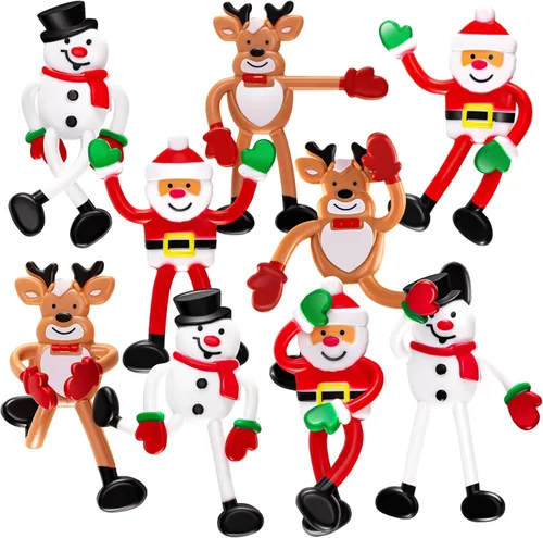 Meooeck 24 figuras flexibles de Navidad de personajes navideños de reno, muñeco de nieve, Papá Noel, para regalos de fiesta de Navidad, premios de