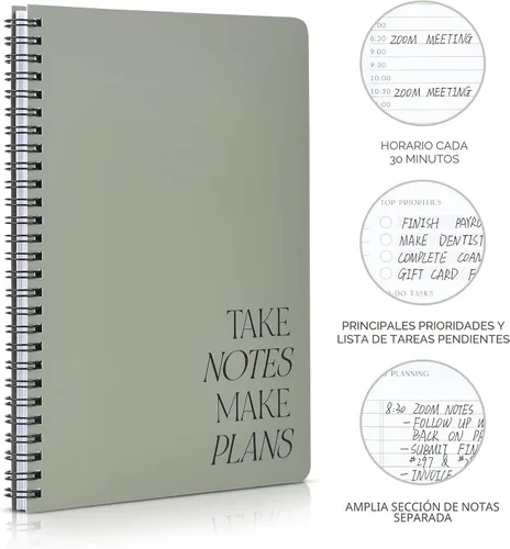 Miniatura 8 de Hermoso Planificador Diario y Cuaderno con Horario por Horas - Bloc de Notas Estético en Espiral para Lista de Tareas para Organizar Fácilmente tus
