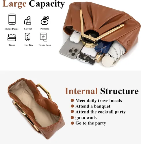Miniatura 5 de myfriday Elegante bolso de mano fruncido para mujer, bolso de noche suave para boda, fiesta de graduación, eventos formales