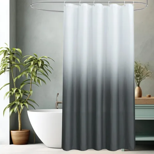 Miniatura 8 de AooHome Cortina de ducha estrecha de tela, juego de cortinas de ducha de tela azul degradado, cortina de ducha de tela lavable azul y blanca