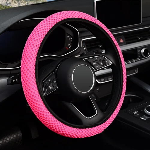 Miniatura 8 de KAFEEK Funda elástica para volante, cálida en invierno y fresca en verano, universal de 15 pulgadas, seda de hielo transpirable de microfibra, Negro