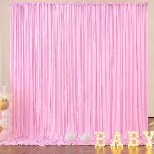 Miniatura 46 de Cortinas de telón de fondo granate de 10 pies x 10 pies sin arrugas para fiestas, 2 paneles de cortinas de telón de fondo de poliéster sedoso