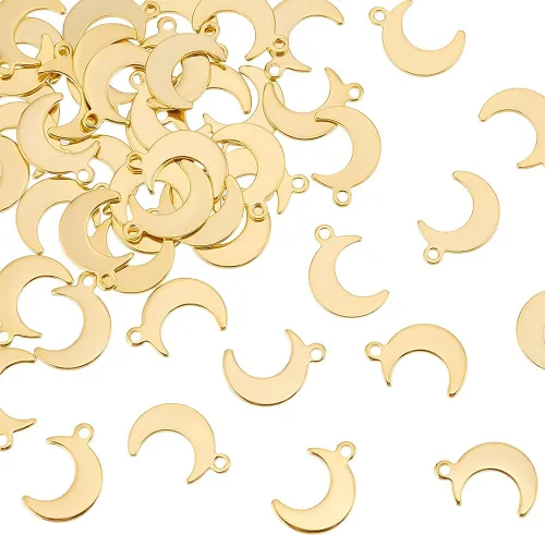 UNICRAFTALE 50 dijes de luna de acero inoxidable, dijes dorados para hacer joyas, colgantes para collares, pulseras, aretes, manualidades, agujero