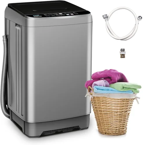Lavadora portátil, lavadora pequeña completamente automática de 17.7 libras para apartamento, 10 programas de lavado con manguera de drenaje tamaño