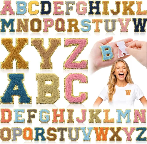 Miniatura 34 de WILLBOND 52 parches de letras de felpilla de la A a la Z, calcomanías autoadhesivas del alfabeto, apliques bordados para ropa, bolsos, sombreros