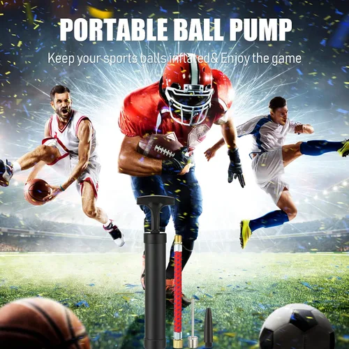 Miniatura 5 de Zhehao Kit de bomba de bola portátil de 10 pulgadas con boquilla de aguja y manguera de extensión para fútbol, fútbol, baloncesto, voleibol, globo