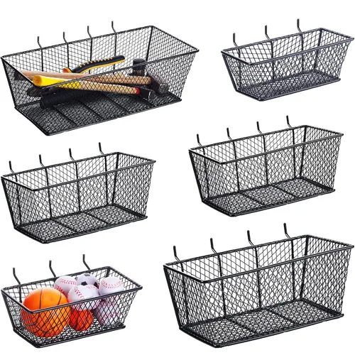 Cestas de tablero de clavijas para montaje en pared, 3 tamaños, accesorios para tablero de clavijas, cesta para el hogar, garaje, organizador Negro