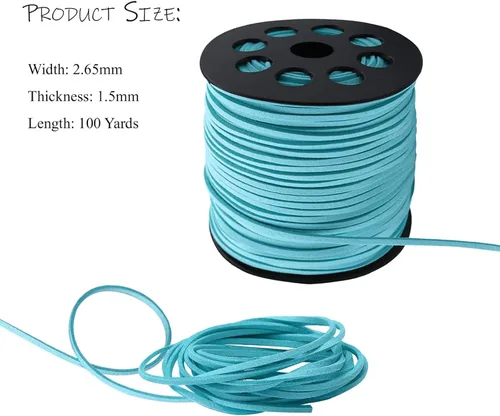 Miniatura 3 de Cordón plano de gamuza de 0.104 in x 100 yardas, cuerda de cuero con carrete en rollo, cordón de piel sintética para hacer joyas, collares, Azul