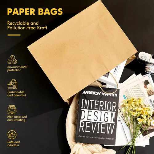 Miniatura 4 de RACETOP Bolsas de Papel Marrón Grandes con Asas al Por Mayor 100 Piezas 16x6x12 Pulgadas Bolsas de Regalo al Por Mayor, Bolsas de Papel Kraft Marrón
